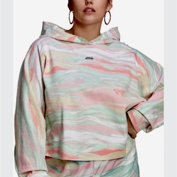 NEW ADIDAS ORIGINALS Womens 1X Plus Cropped Hoodie Multi Color Pastel Pullover - Picture 1 of 11